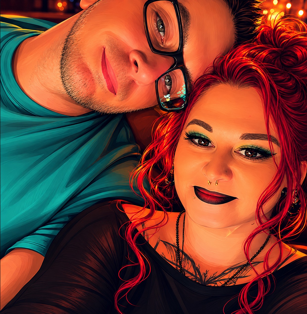 Stylized portrait of Edward Kociela and Lindsey Bennight